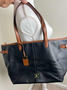 Lauren Ralph Lauren Black Tote with Brown Trim and Handles